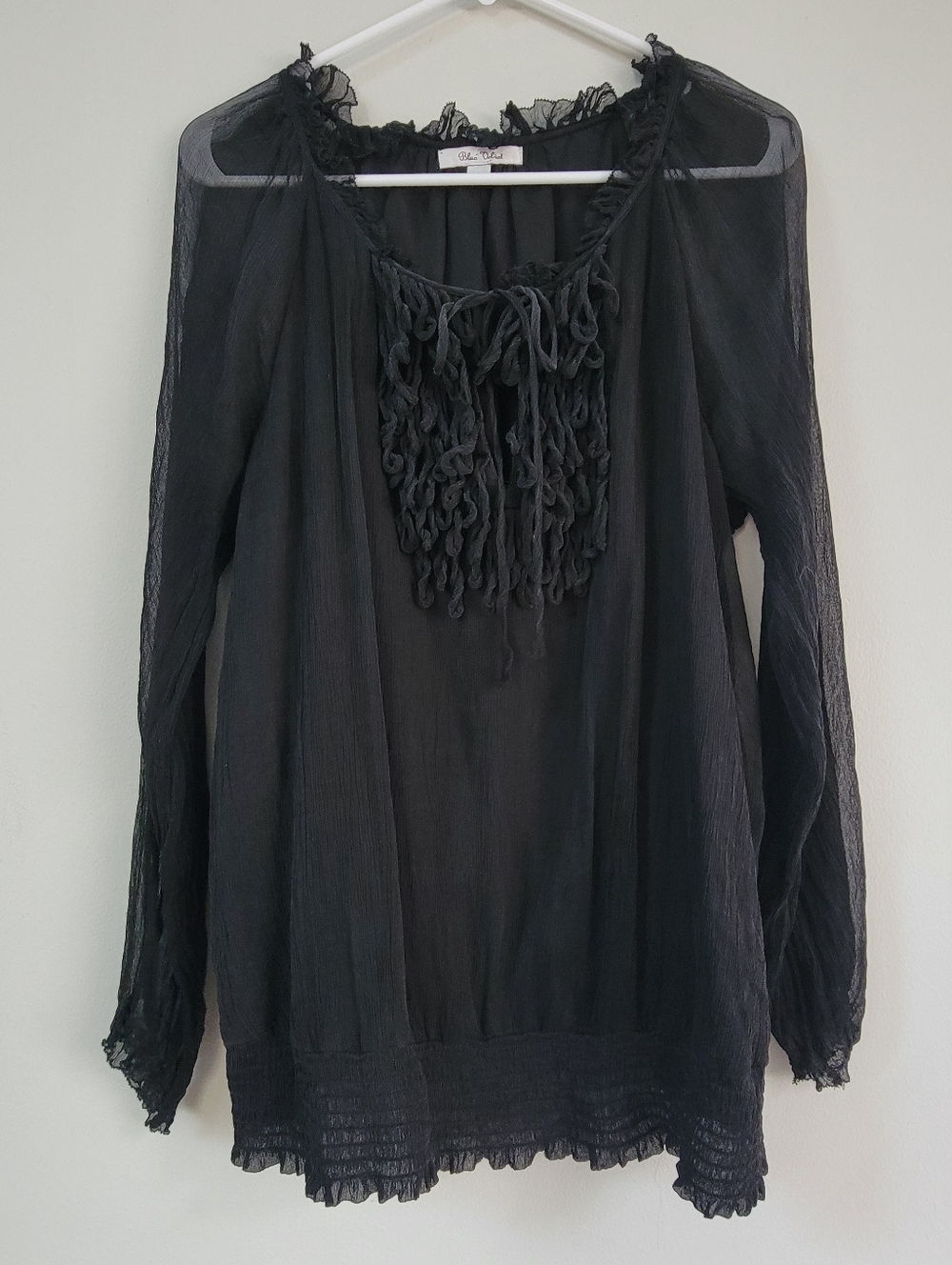Blue Velvet Black Sheer Silk Top Women's Size 2X Gothic Vampy Romantic Whimsy